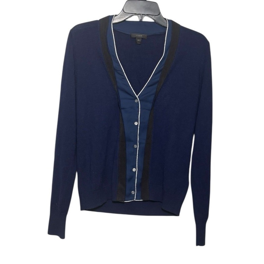 J. Crew Merino Wool Ribbon Front Navy Casual Career Cardigan Sweater S